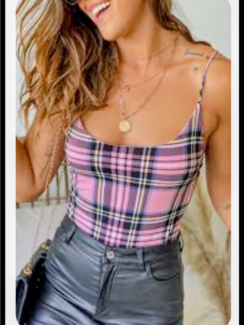 Lovely Day Pink Plaid Scoop Neck Bodysuit